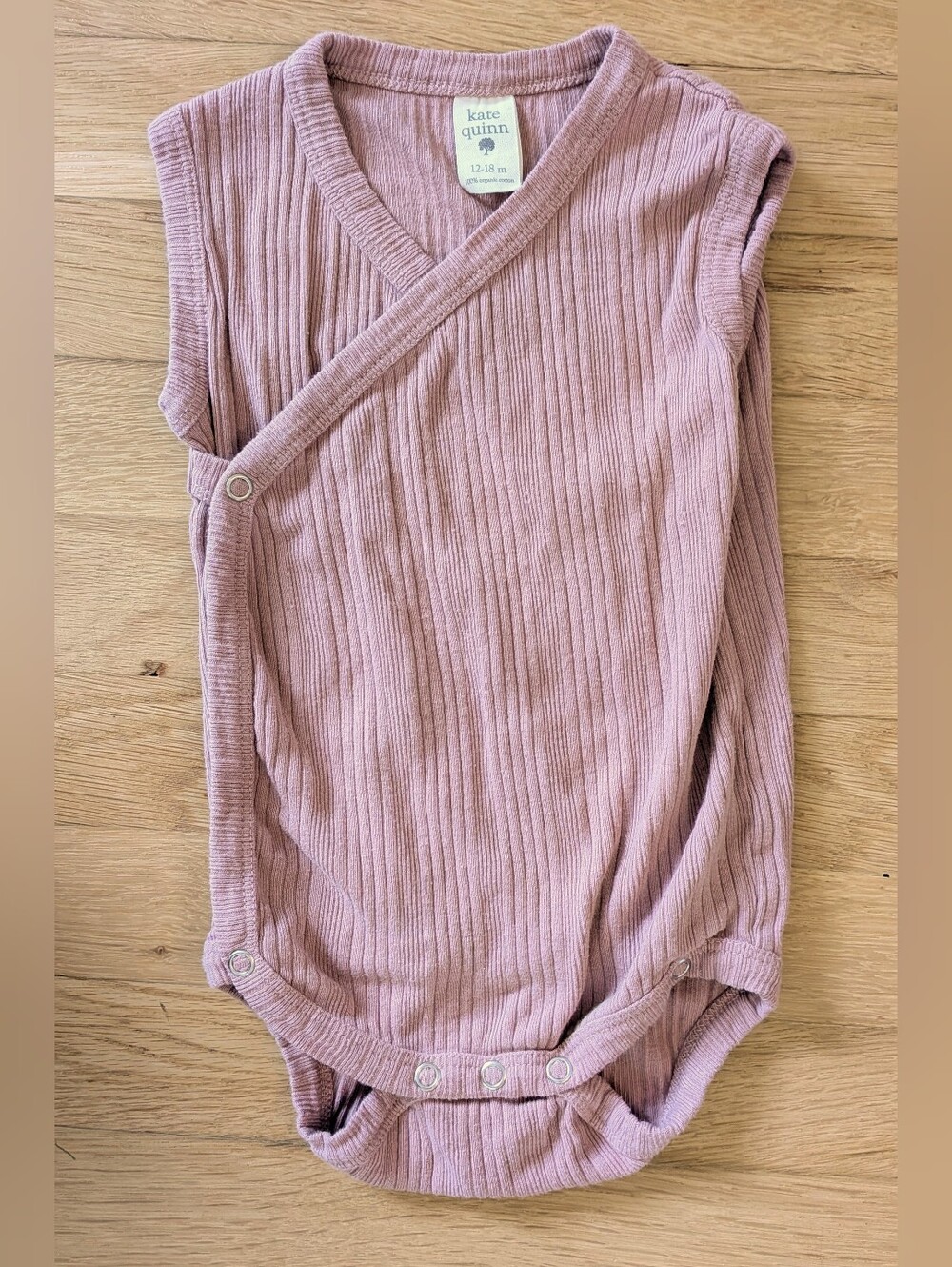 Kate Quinn Organic Cotton Ribbed Wrap Bodysuit 12-18M Dusty Mauve NWOT